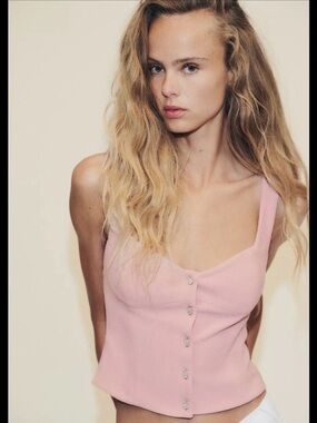 Zara NWT pink jewel Button-Front corset Top
